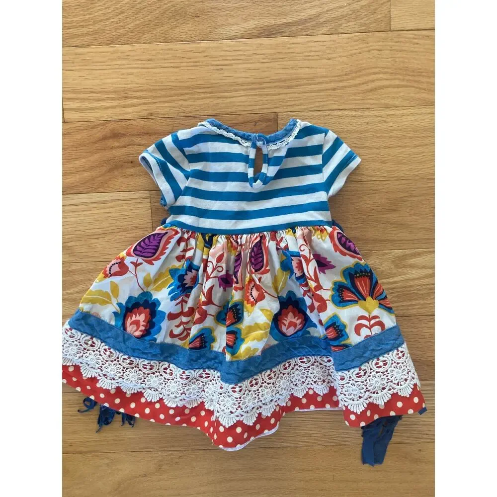 Counting Daisies Baby Girl Floral Stripe Crochet Cotton Dress 6 Months - Picture 8 of 8